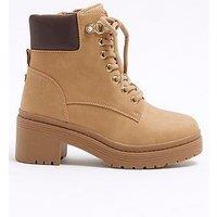 River Island Girls Heeled Hiker Lace Up Boots - Brown