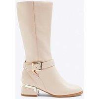 River Island Older Girl Heeled Knee High Boots - Cream