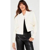 River Island Boucle Tailored Bomber Jacket - Cream