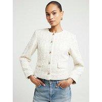 River Island Sparkly Collarless Jacket - Cream