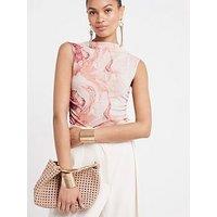 River Island Slash Neck Mesh Top - Beige