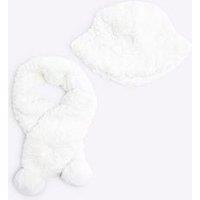 River Island Mini Mini Girl Faux Fur Bucket Hat Set - Cream