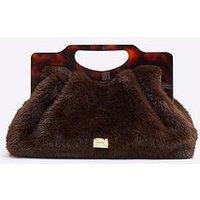 River Island Fur Frame Clutch Bag - Dark Brown