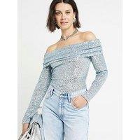 River Island Sequin Bardot Top - Blue