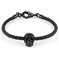 Philipp Plein Plein Elite Ip Black Crystal Skull Leather Bracelet