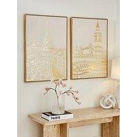 Very Home Set Of 2 Gold Foil City Scape Capped Printed Canvas Wall Art