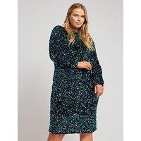 Yours Curve Sequin Velvet Long Sleeve Shift Dress - Black