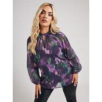 Yours Curve Keyhole Crochet Trim Blouse - Blue