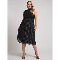 Yours Curve Metallic Dobby Bow Back Dress - Black