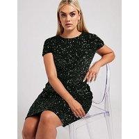 Yours Curve Sequin Velvet Shift Dress - Black