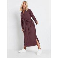 Yours Curve Rib Button Front Aline Dress - Purple