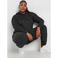 Yours Curve Ribbed Hoodie - Black