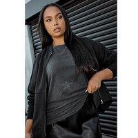 Yours Curve Oversized Sweat Bomber - Black