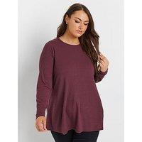 Yours Curve Long Sleeve Rib Swing T-Shirt - Purple