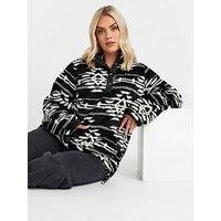 Yours Curve Feather Fleece Print Jacket - Black