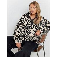 Yours Curve Feather Fleece Half Popper Jacket - White