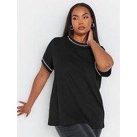 Yours Curve Pearl Trim T-Shirt - Black