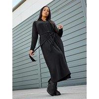 Yours Curve Rib Button Front Aline Dress - Black
