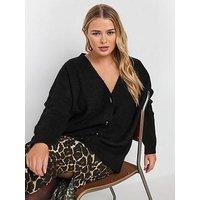 Yours Curve Button Through Cardigan - Black