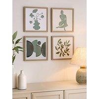Very Home Set Of 4 Green Abstract Framed Art Prints