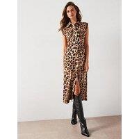 Mango Leopard Print Shirt Mini Dress - Brown