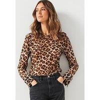 Mango Leopard Print Long Sleeve Top - Brown