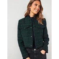 Mango High-Collar Tweed Jacket - Green