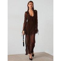 Mango Ruffle Chiffon Maxi Dress - Brown