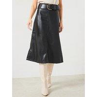 Mango Leather-Effect Midi Skirt - Black