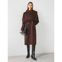 Mango Double Breasted Scarf Coat - Brown