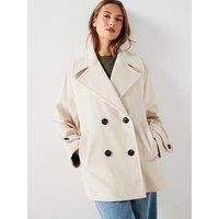 Mango Double Breasted Short Coat - Beige