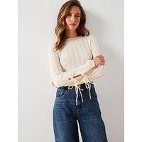 Mango Tie Sleeve Knitted Top - Cream