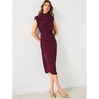 Mango Ruched Draped Dress - Maroon