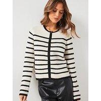 Mango Striped Knitted Jacket - Cream