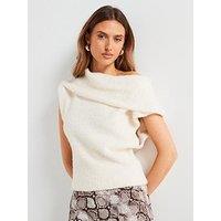 Mango Asymmetric Turtleneck Knit Top - White