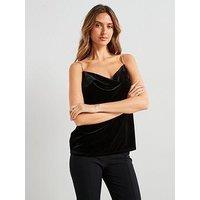 Mango Velvet Top With Rhinestone Straps - Black