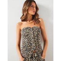 Mango Denim Bandeau Top - Leopard