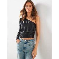 Mango One Shoulder Shimmer Blouse - Black