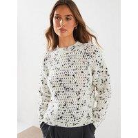 Mango Texture Marl Jumper - White