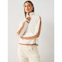 Mango Quarter Zip Knitted Jumper - Cream/Beige