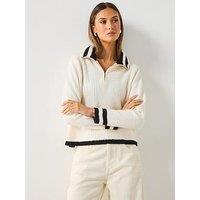 Mango Quarter Zip Knitted Jumper - Cream/Black