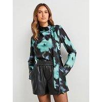 Mango Printed Blouse With Bow - Black