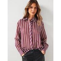 Mango Burgandy Striped Shirt - Red