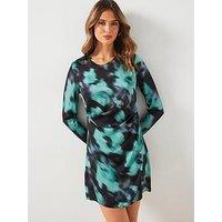 Mango Printed Short Dress - Black/Green