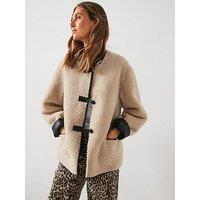 Mango Fur-Effect Coat With Appliques - Beige