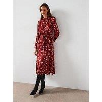 Mango Geometric-Print Midi Shirt Dress - Red