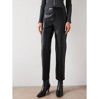 Mango Leather-Effect Straight Trousers - Black