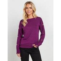 M&Co Petite Popper Detail Jumper - Purple
