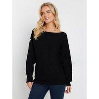 M&Co Petite Rib Button Detail Jumper - Black