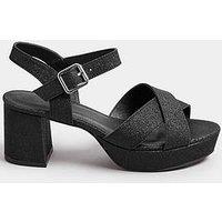 Yours Extra Wide Fit Glitter Cross Over Strap Heels - Black